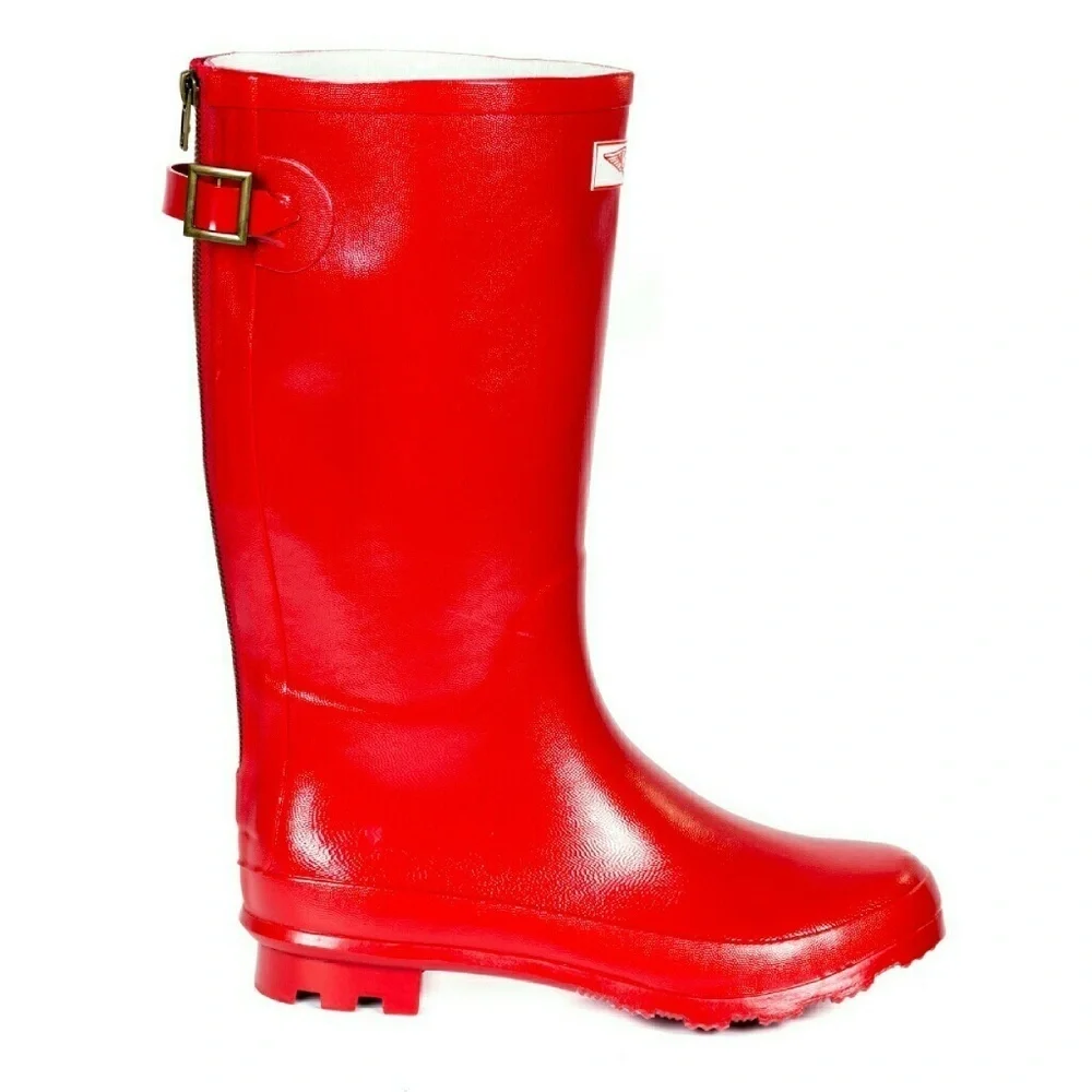 Women's Rainboots, Tall Matte Zipper Rain Boots, RB-1412, Red, Size 5